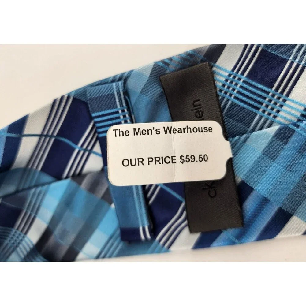 NEW Calvin Klein CK‎ Blue Plaid Classic Necktie 100% Silk